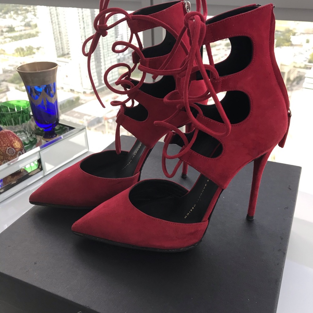 Sexy red Giusepe Zanotti suede heels 6 1/2